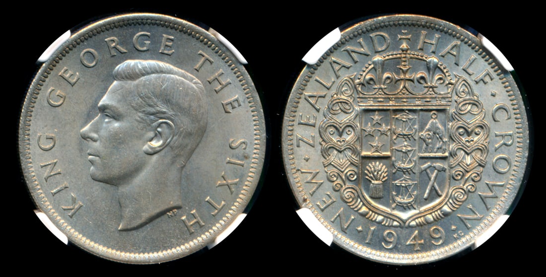 New Zealand KGVI 1/2 Crown 1949 NGC MS63 (1 of 1)