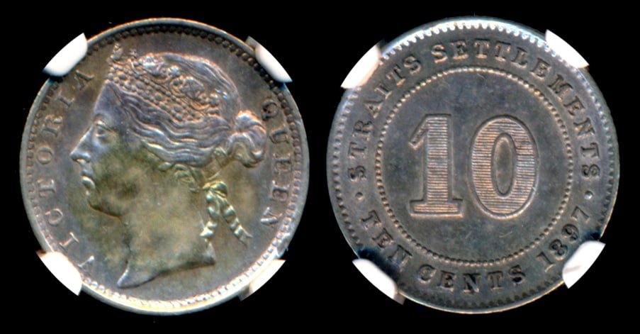 Straits Settlements QV 10c 1897 NGC AU58 (1 of 1)