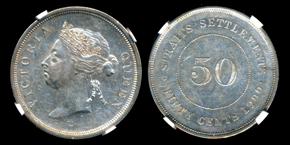 Straits Settlements QV 50c 1900H NGC AU58 (1 of 1)