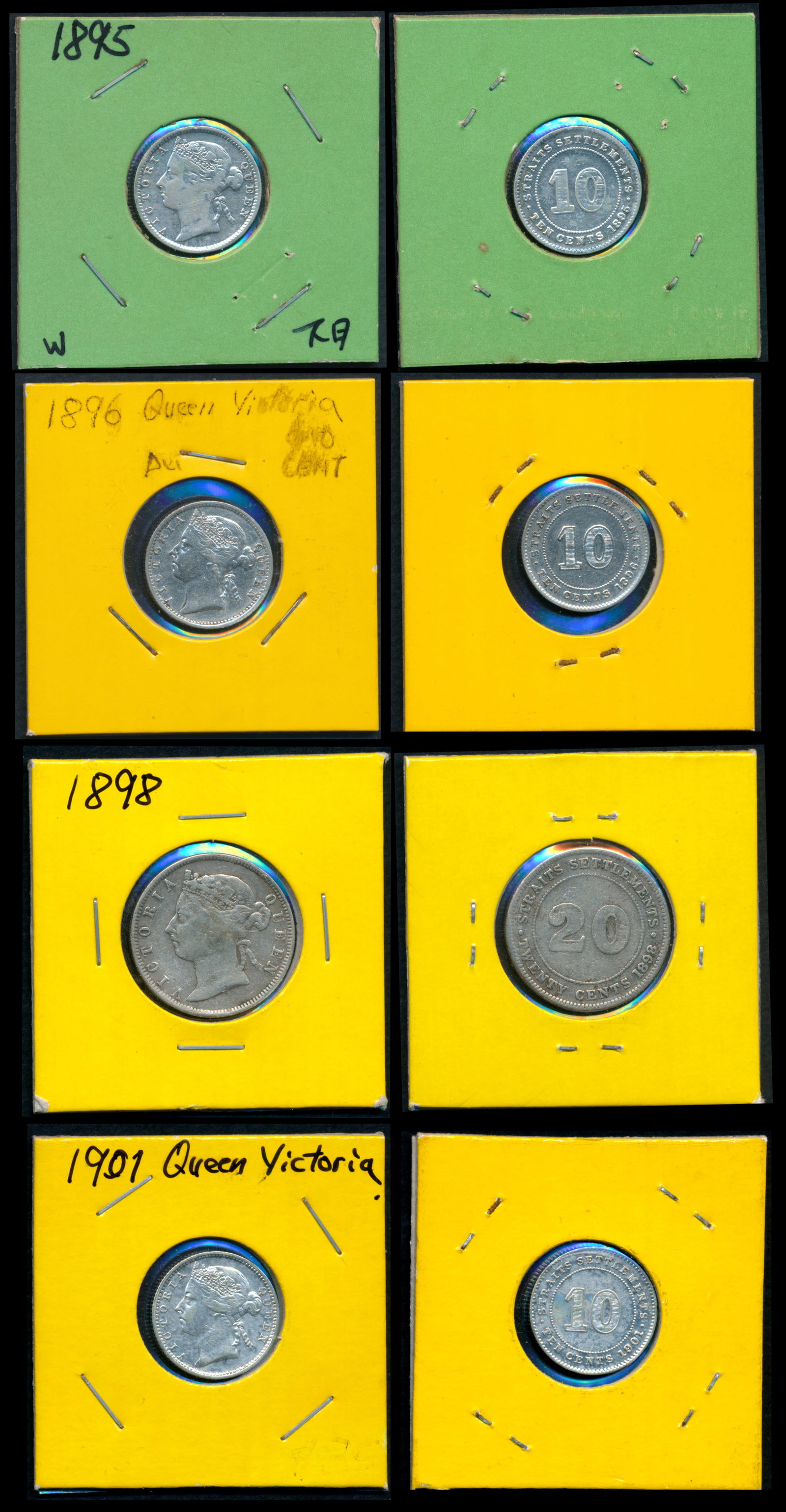 4 Straits Settlements QV 10c-20c 1895-1901 (1 of 1)