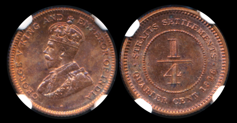 Straits Settlements KGV 1/4c 1916 NGC MS65RB (1 of 1)