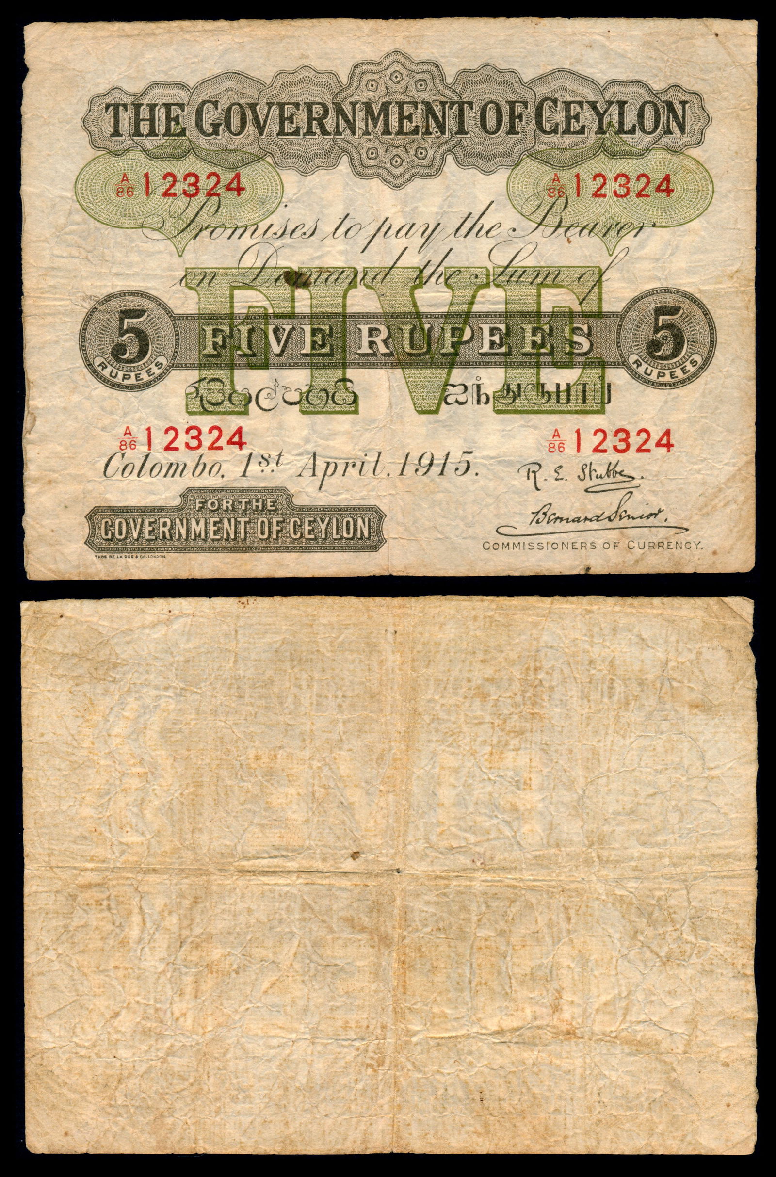 Ceylon 5 Rupees 1915 (1 of 1)