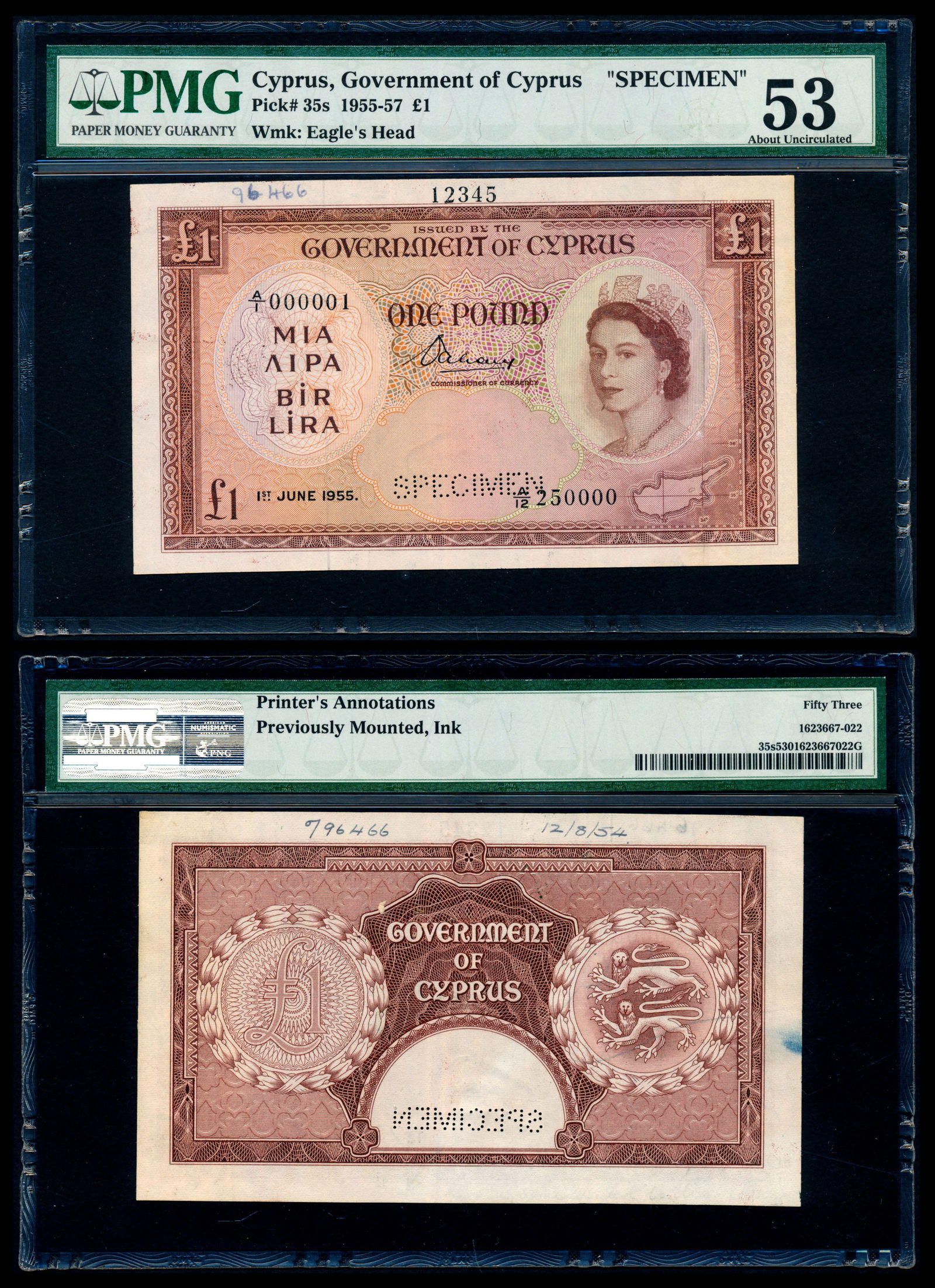 Cyprus 1 Pound 1955 QEII specimen PMG (1 of 1)