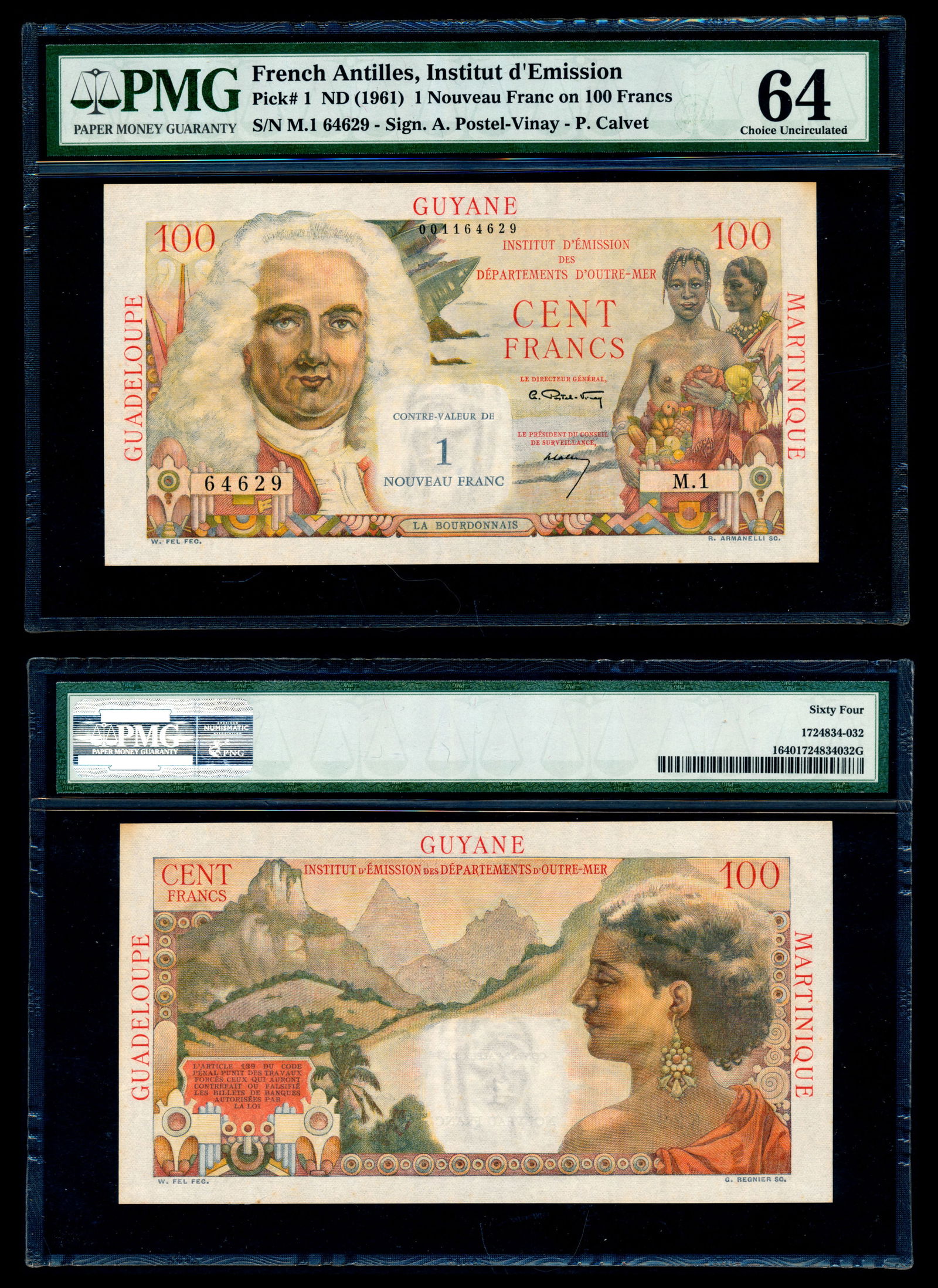 French Antilles 1 Nouveau Franc on 100Francs (1 of 1)