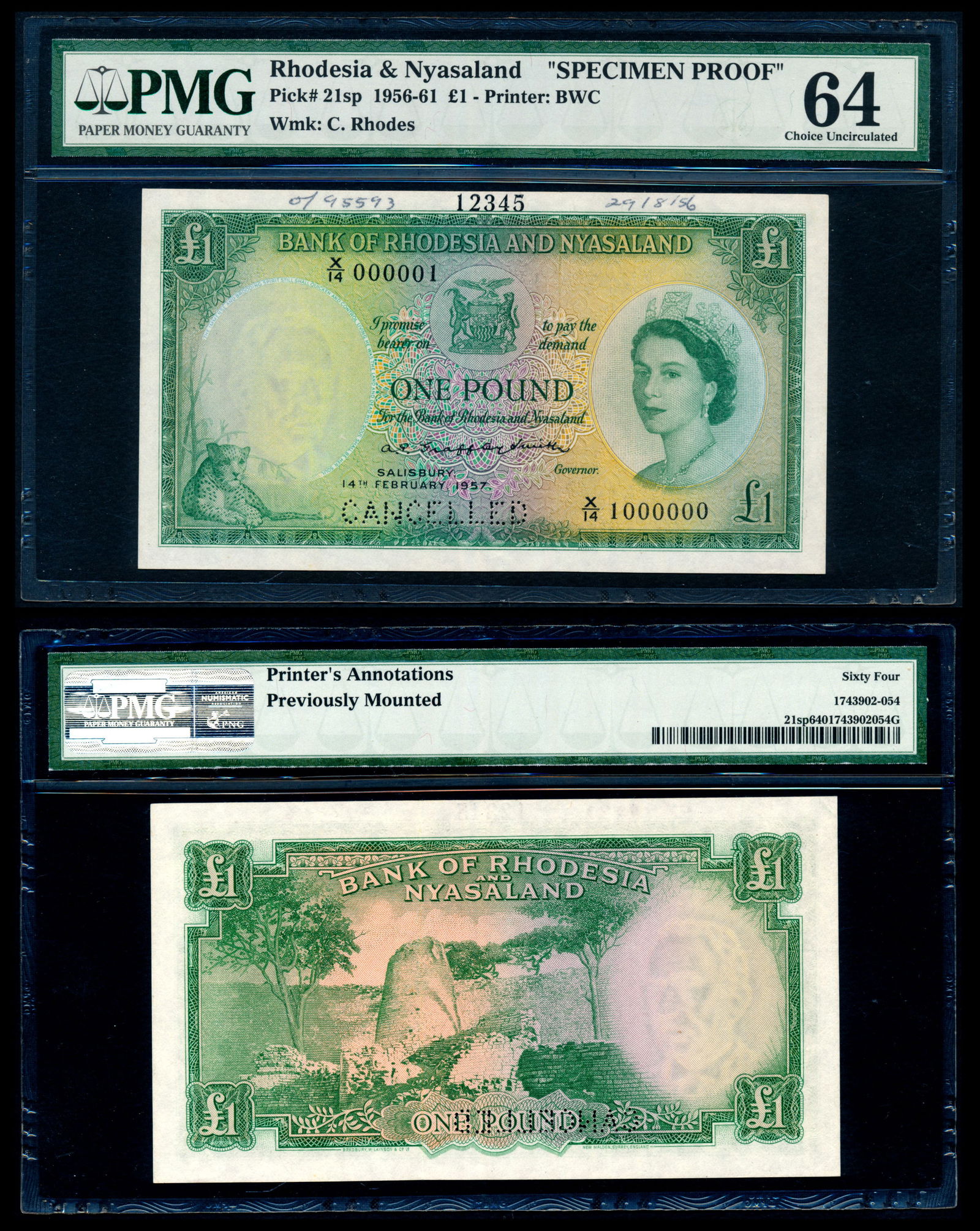 Rhodesia&Nyasaland 1Pound 1957 QEII sp proof (1 of 1)