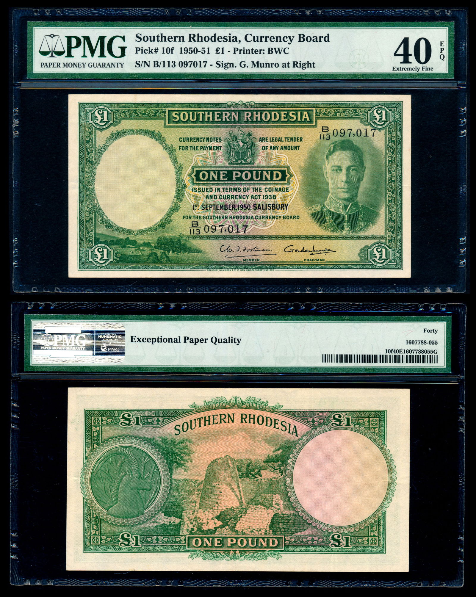 Southern Rhodesia 1 Pound 1950 KGVI PMG (1 of 1)