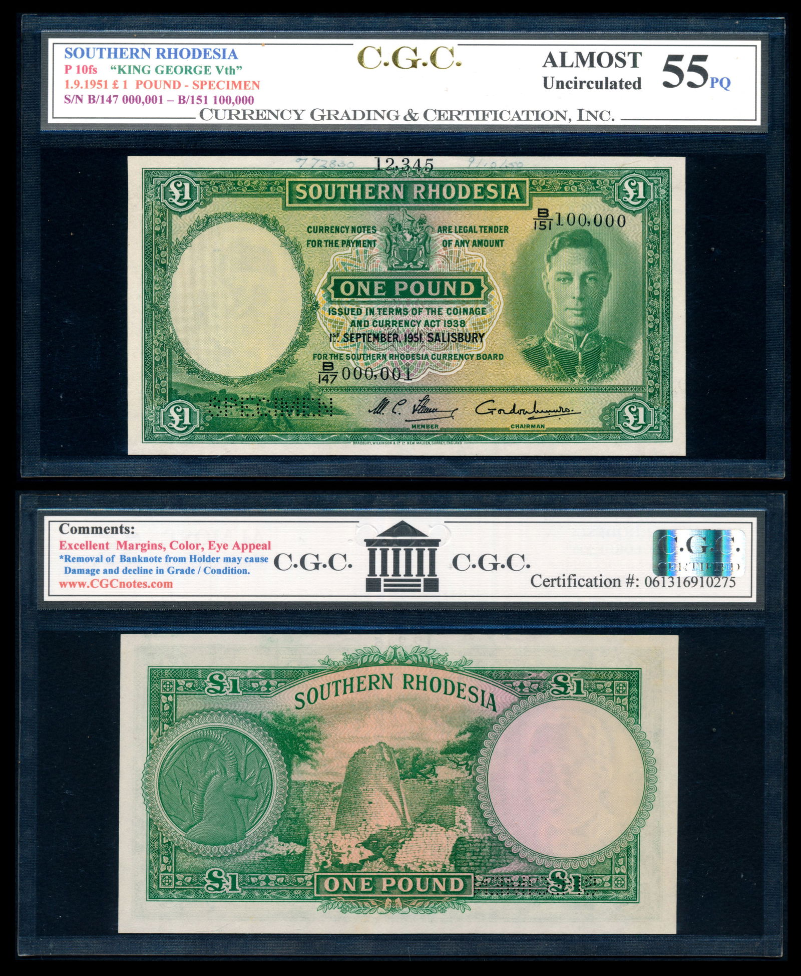Southern Rhodesia 1 Pound 1951 KGVI specimen (1 of 1)