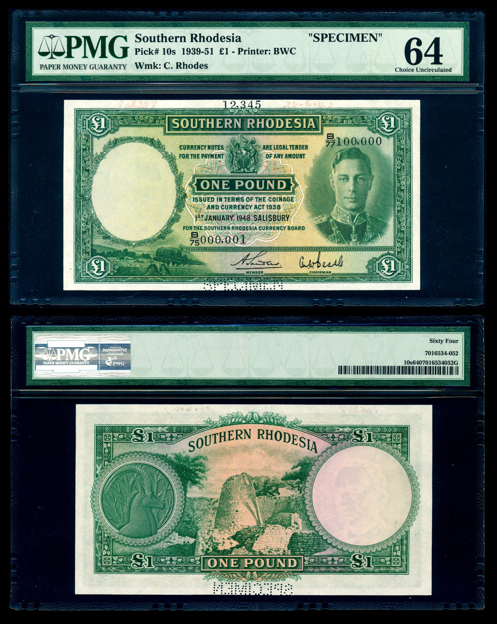 Southern Rhodesia 1 Pound 1948 KGVI specimen (1 of 1)