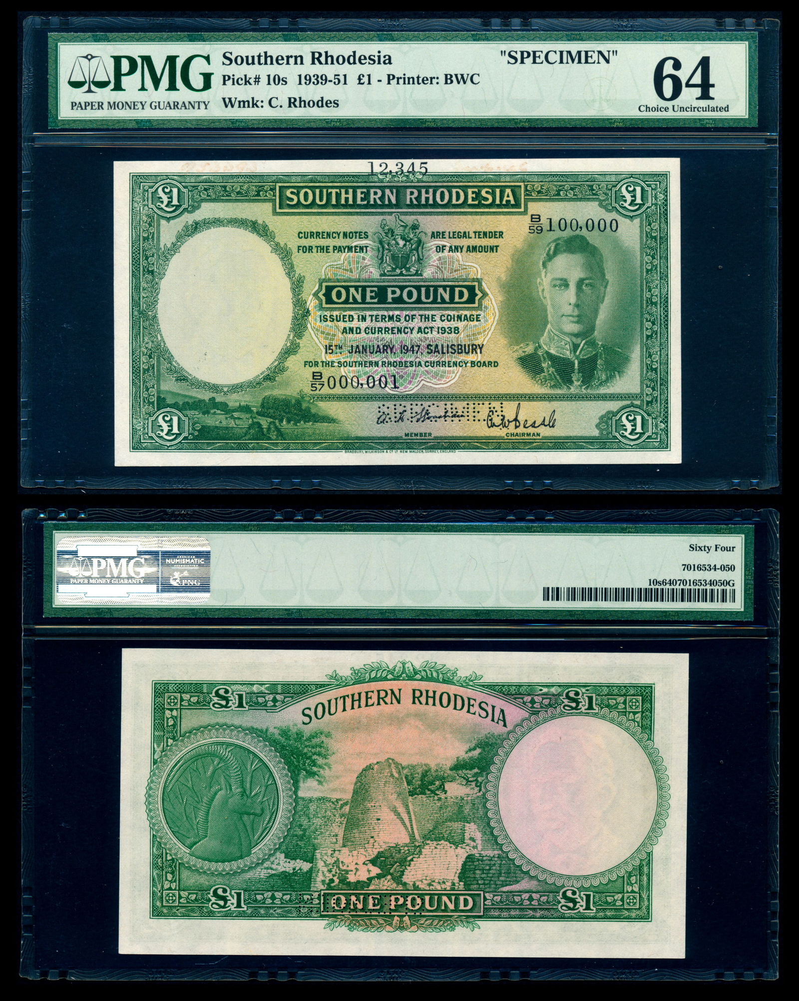 Southern Rhodesia 1 Pound 1947 KGVI specimen (1 of 1)