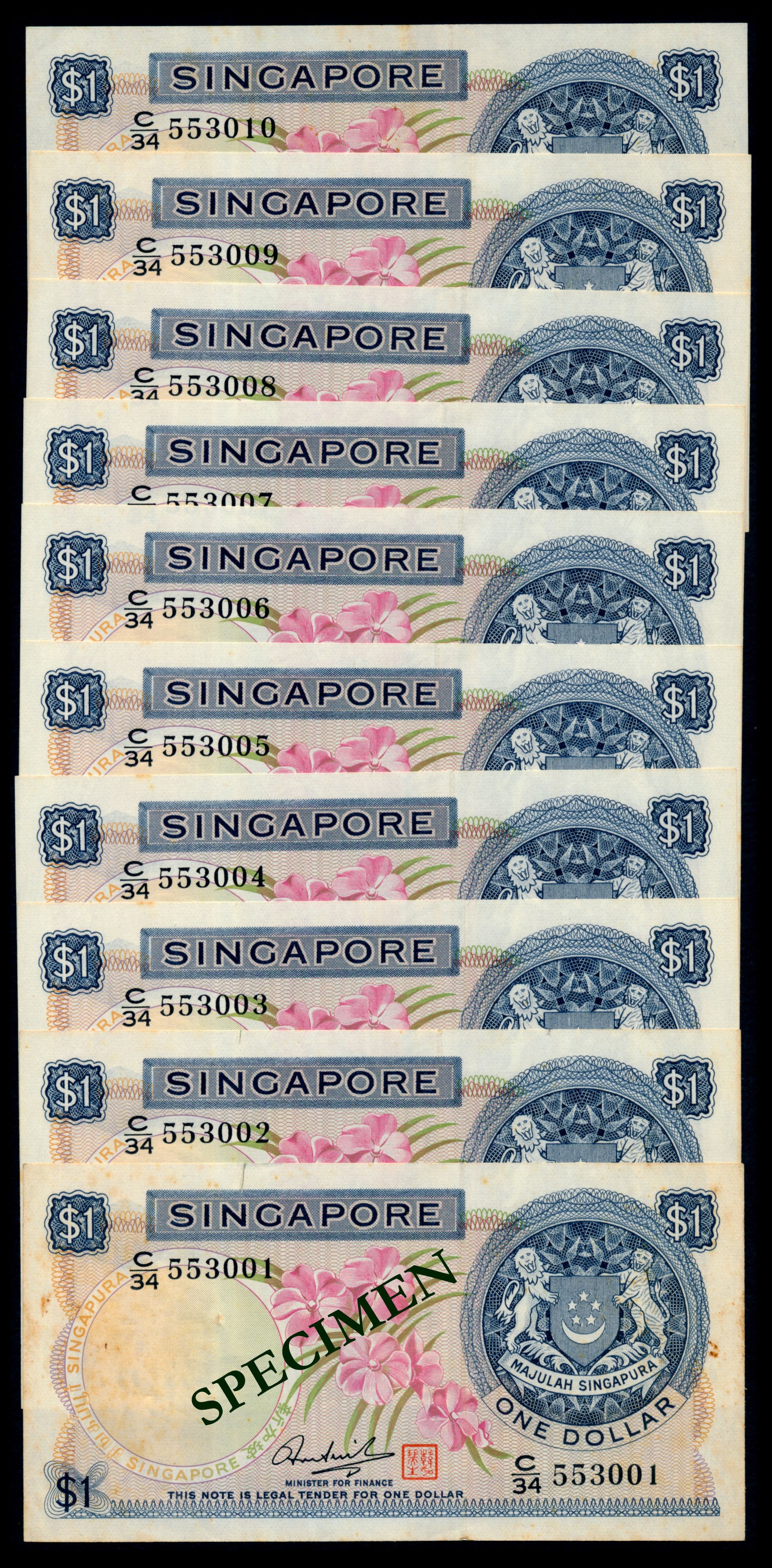 Singapore 10x$1 1972 HSS w/seal (1 of 1)