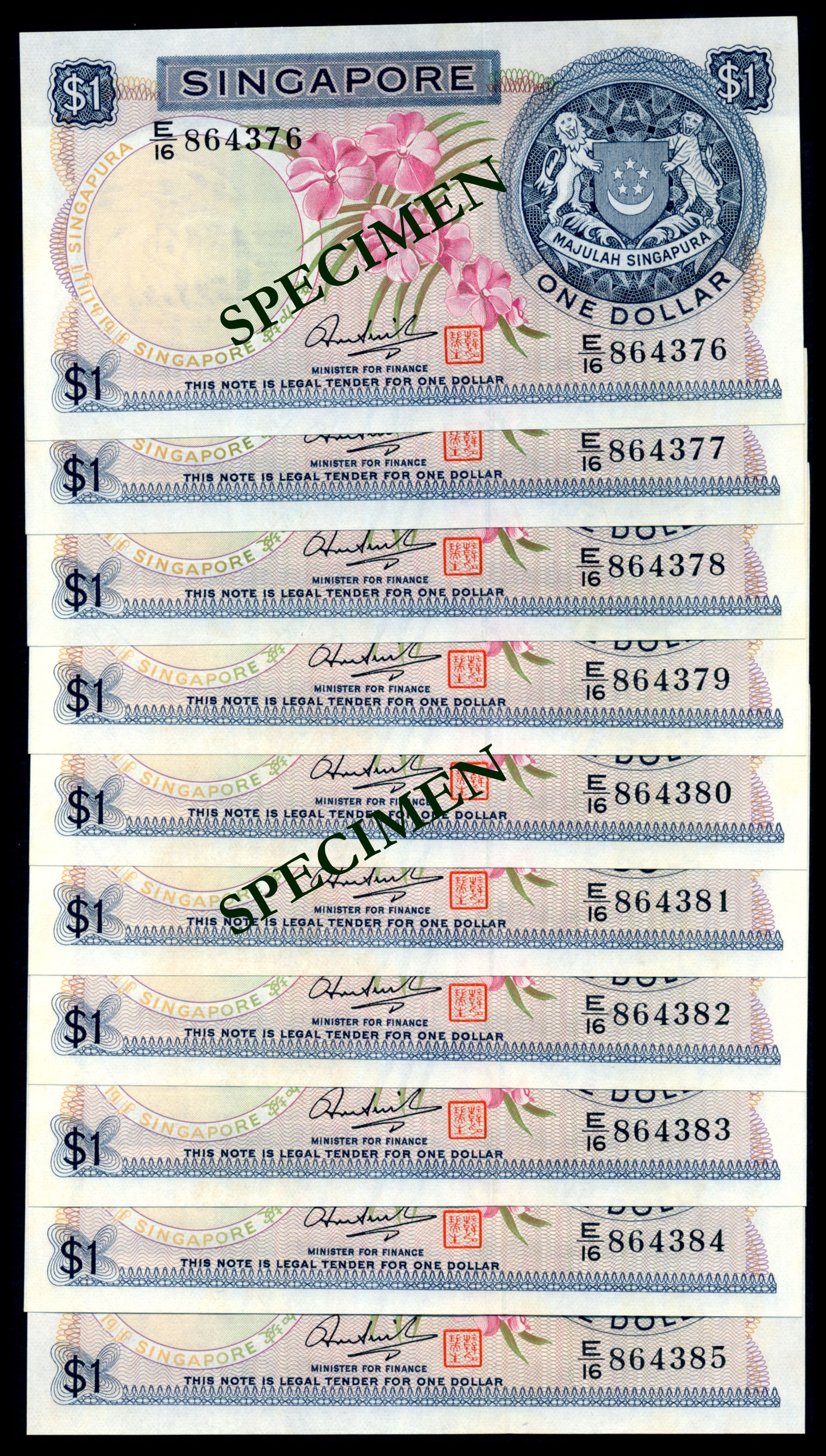 Singapore 10x$1 1972 HSS w/seal (1 of 1)