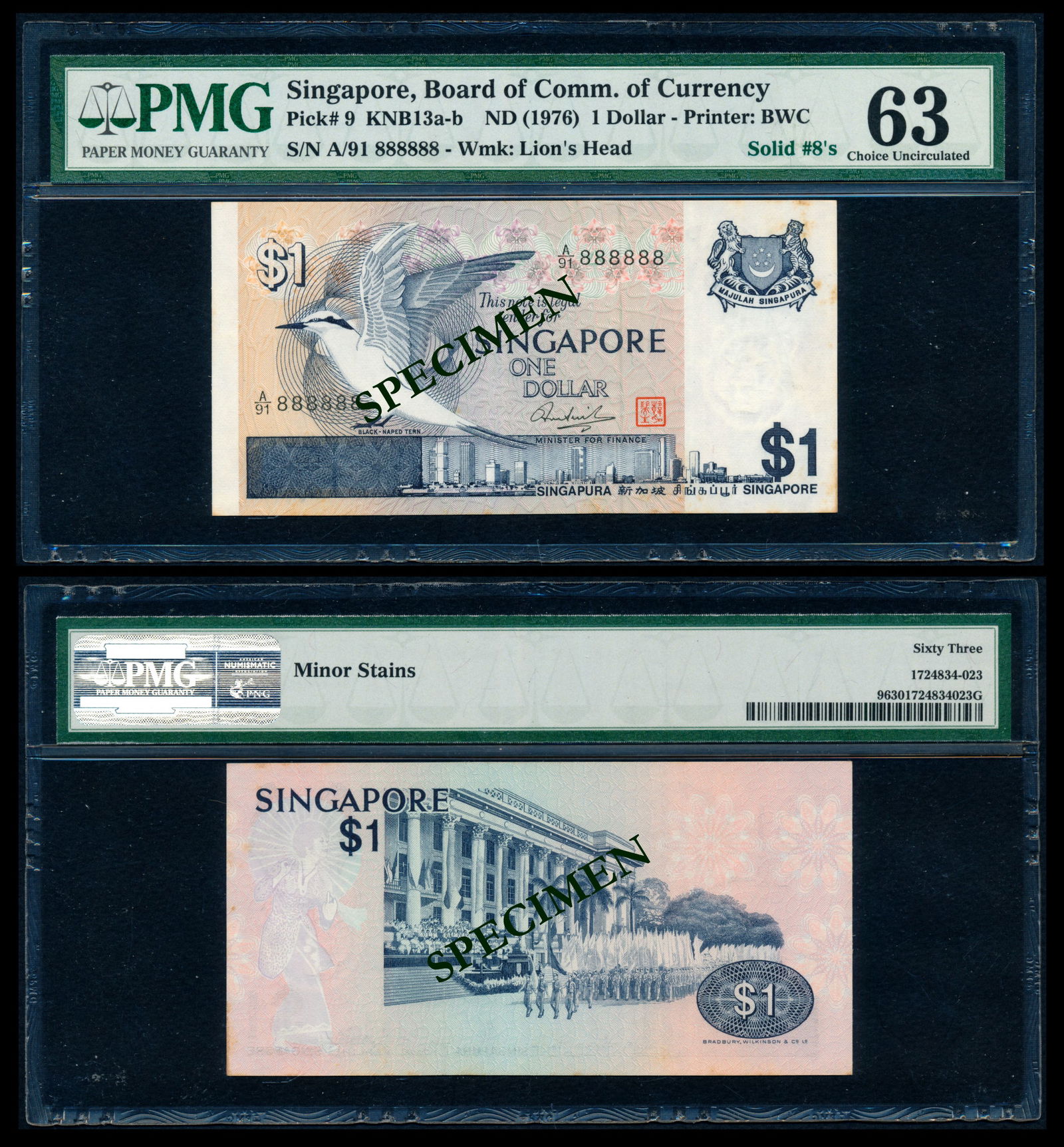 Singapore $1 1976 bird  solid 8s PMG (1 of 1)