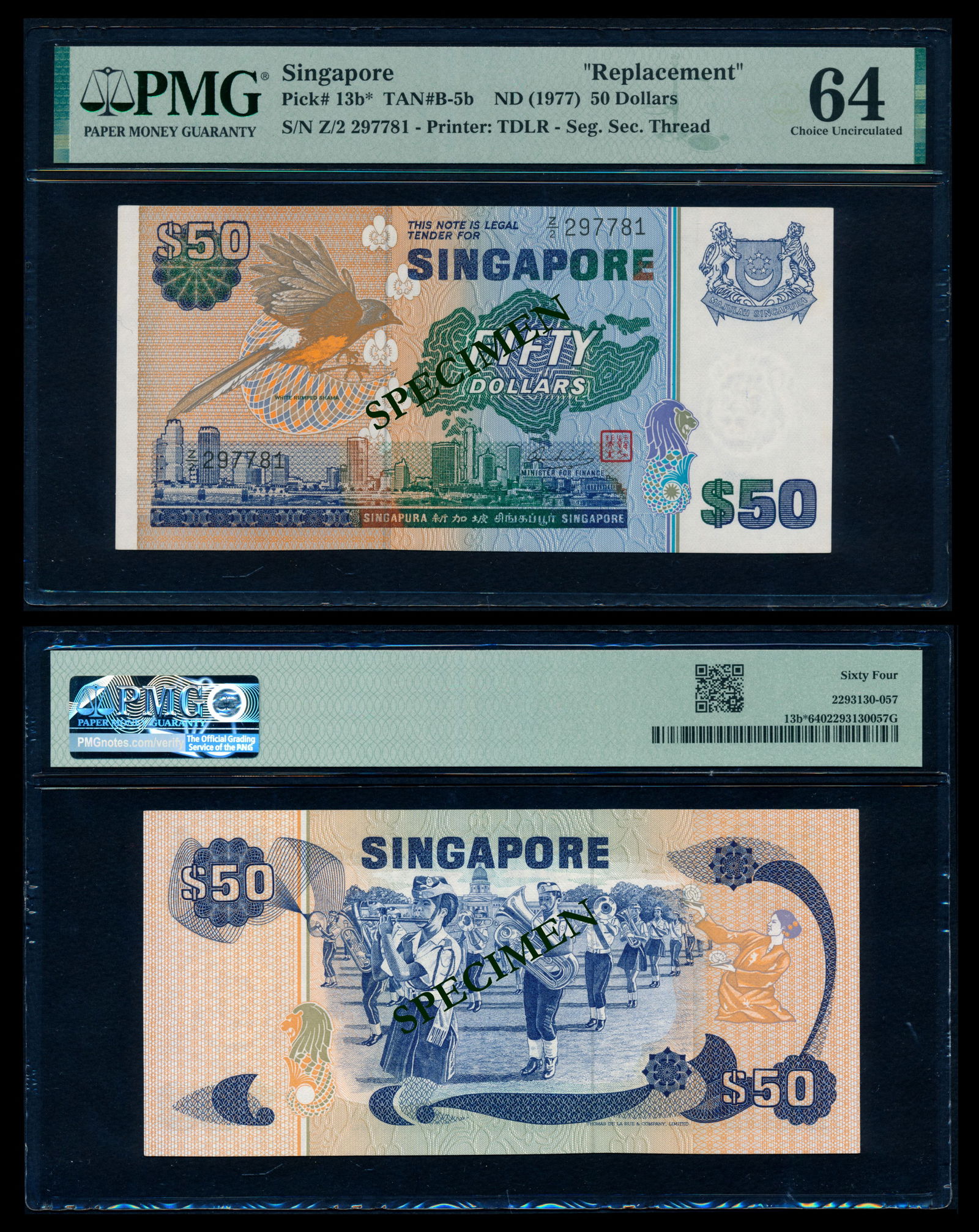 Singapore $50 1976 bird replacement PMG (1 of 1)