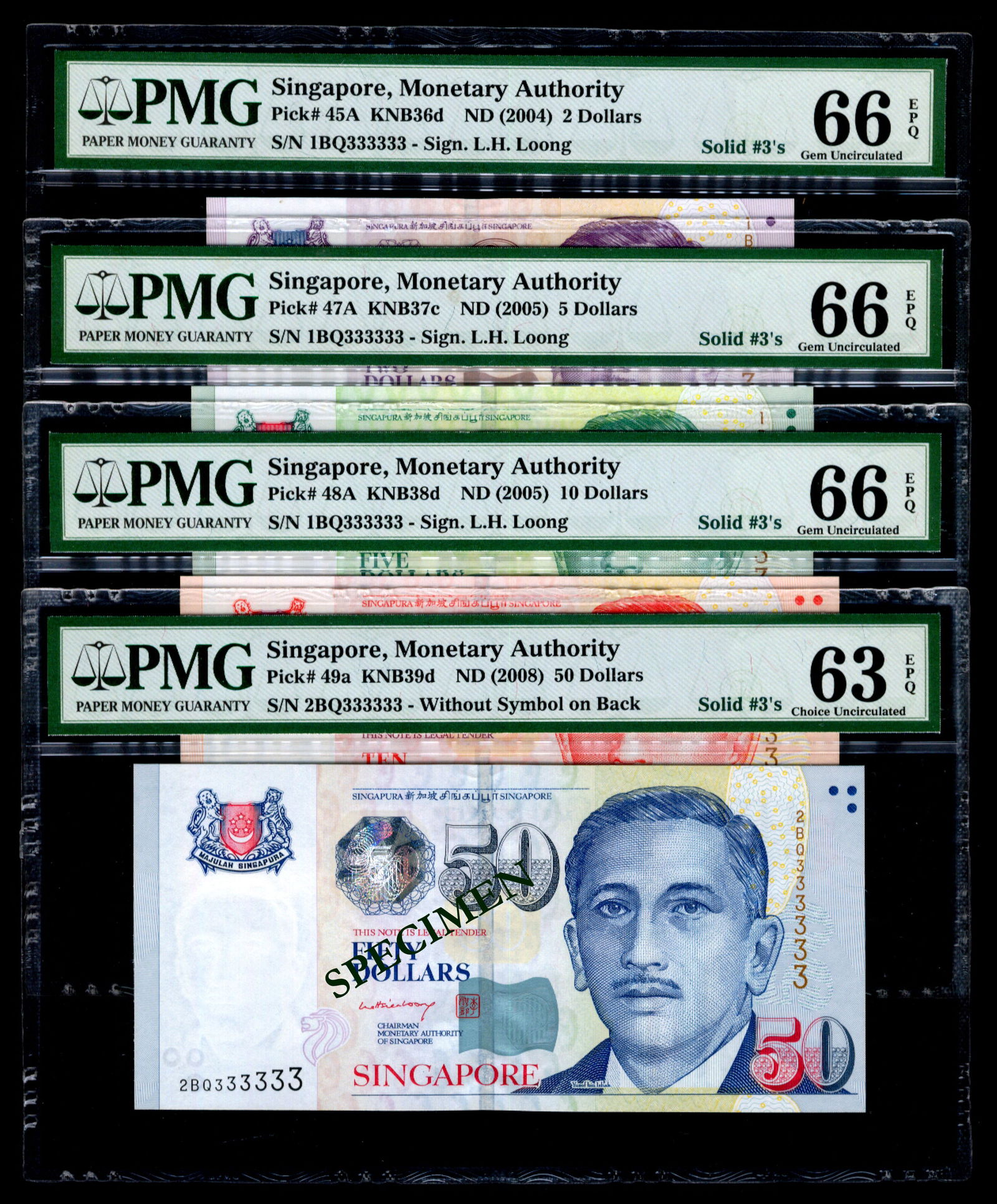 4 Singapore LHL $2- $50 solid 3s PMG (1 of 1)