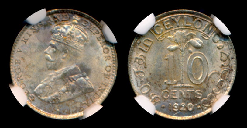 Ceylon KGV 10c 1920B NGC (1 of 1)