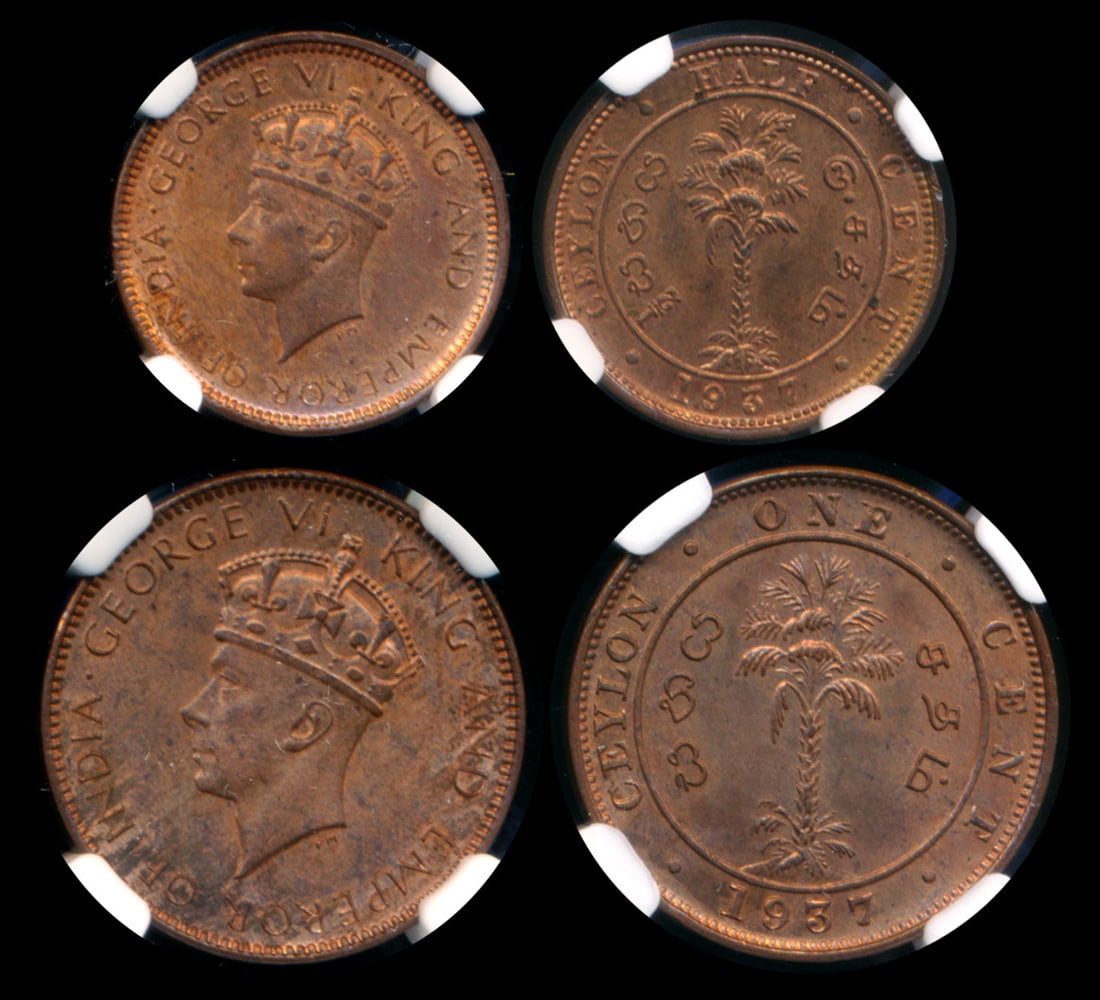 Ceylon KGVI 1/2c 1c 1937 NGC (1 of 1)