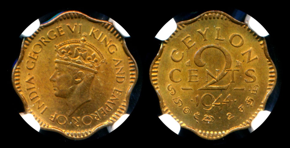 Ceylon KGVI 2c 1944 NGC (1 of 1)