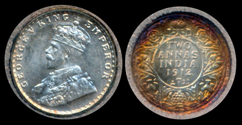 India KGV 2 Annas 1912(b) NNC: India British India, George V, 2 Annas, (KM.515), 1912(b), NNC MS67.