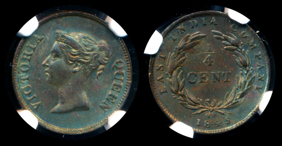 Straits Settlements 1/4c 1845 NGC (1 of 1)