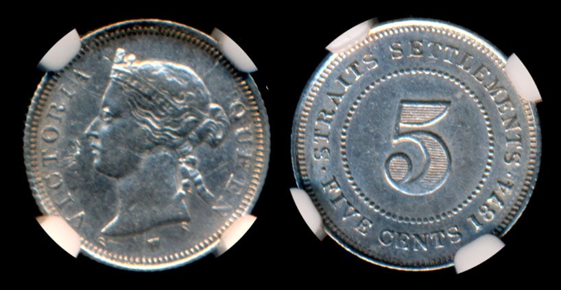 Straits Settlements QV 5c 1874H NGC (1 of 1)