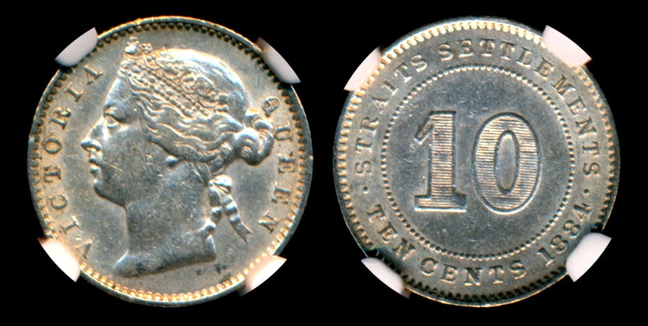 Straits Settlements QV 10c 1884 crosslet 4 (1 of 1)