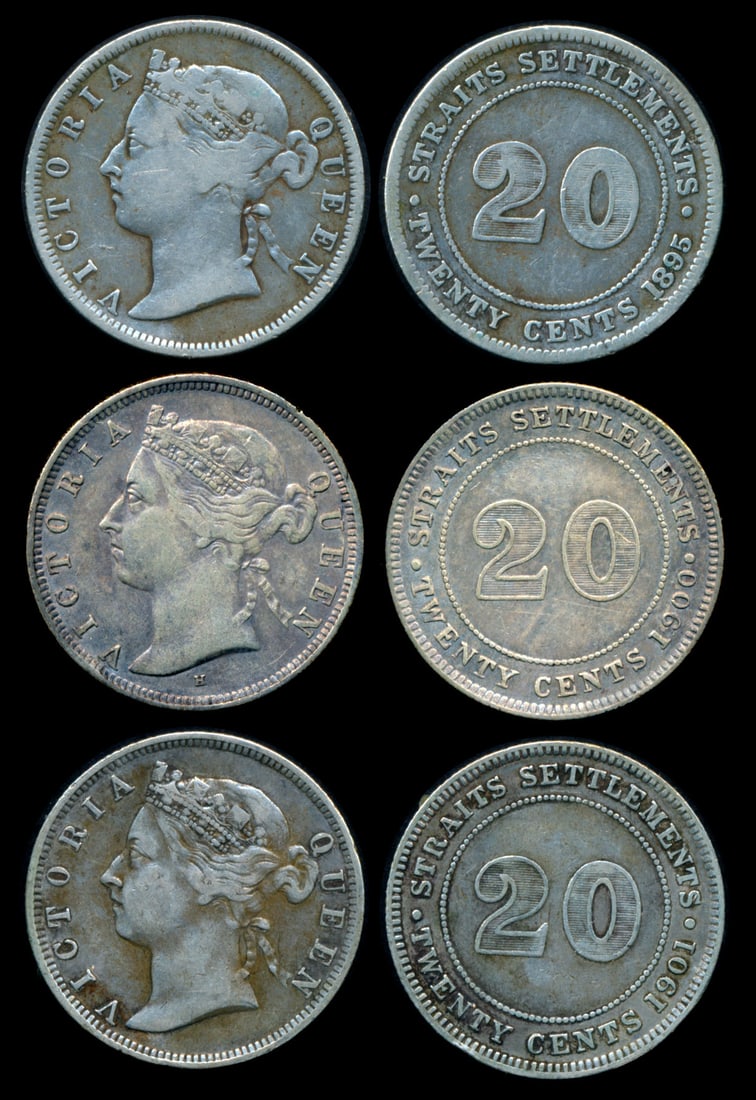 Straits Settlements QV 3x20c 1895 1900H 1901 (1 of 1)