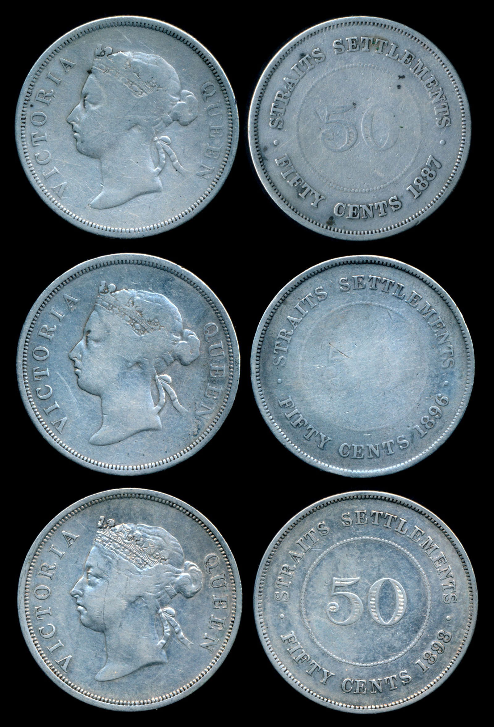 Straits Settlements QV 3x50c 1887 1896 1898 (1 of 1)