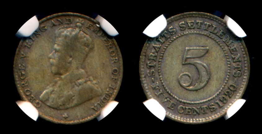 Straits Settlements KGV 5c 1920 silver NGC (1 of 1)