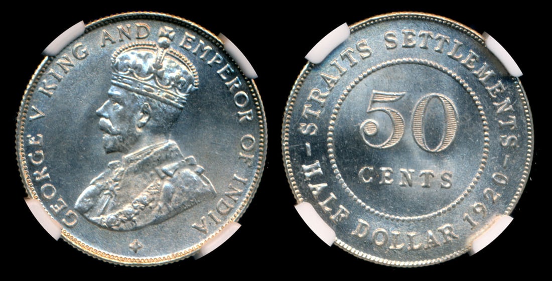 Straits Settlements KGV 50c 1920 cross (1 of 1)