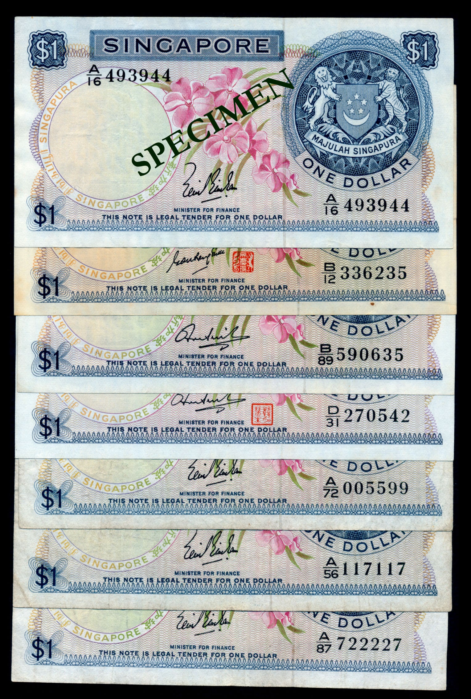 Singapore 7x$1 1967-72 (1 of 1)