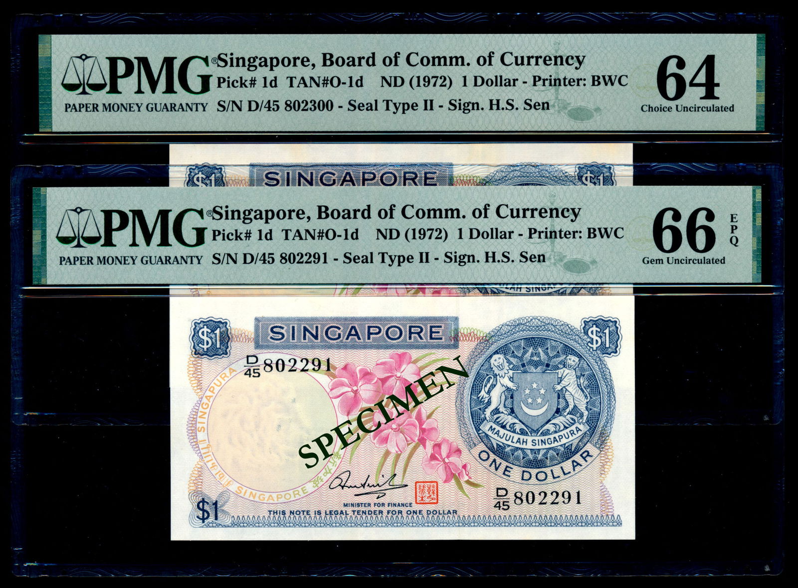 Singapore 10x$1 1972 HSS w/seal PMG (1 of 1)