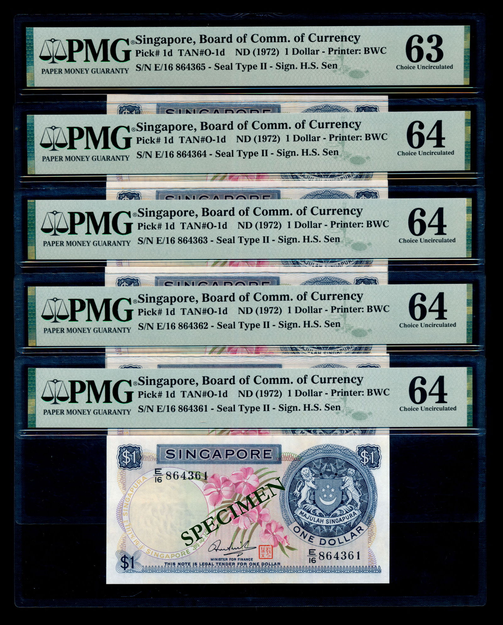 Singapore 5x$1 1972 HSS w/seal PMG (1 of 1)