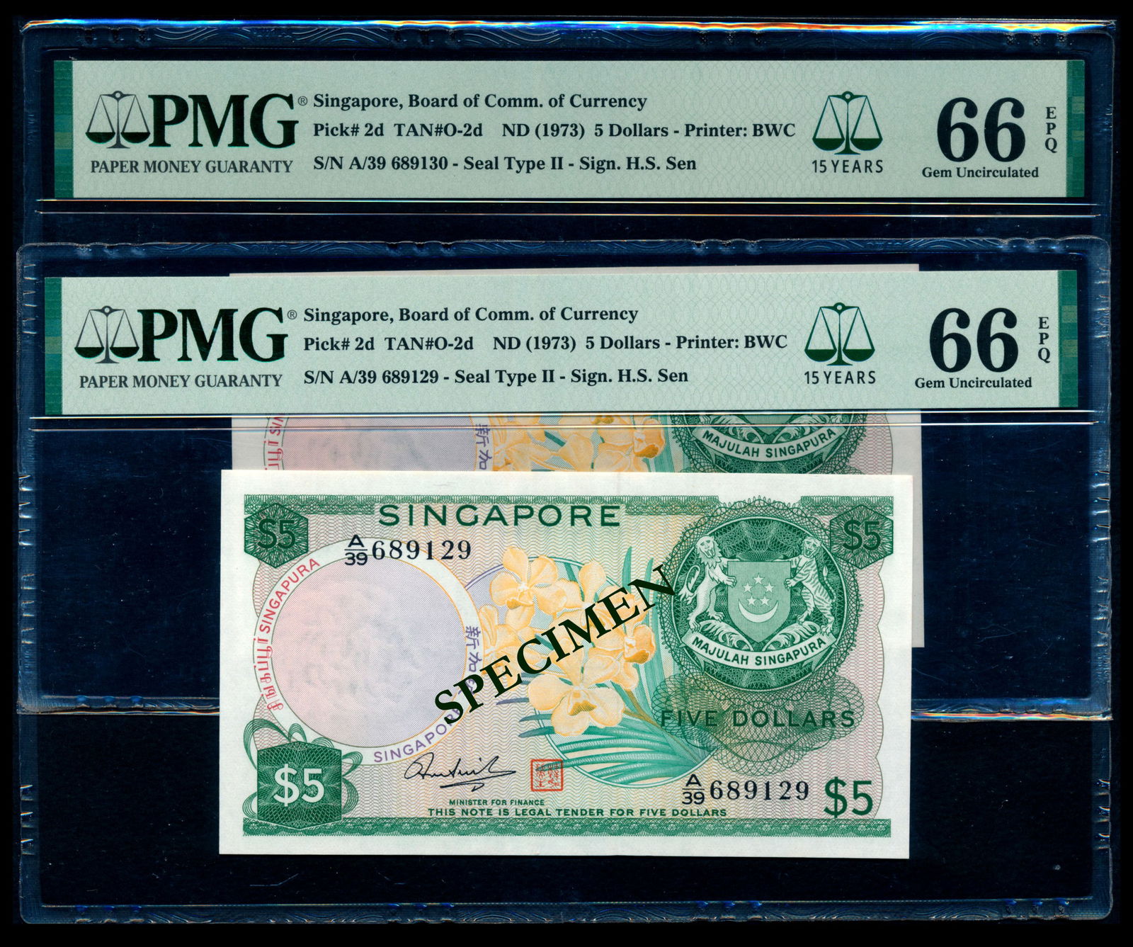 Singapore 2x$5 1973 HSS w/seal PMG (1 of 1)