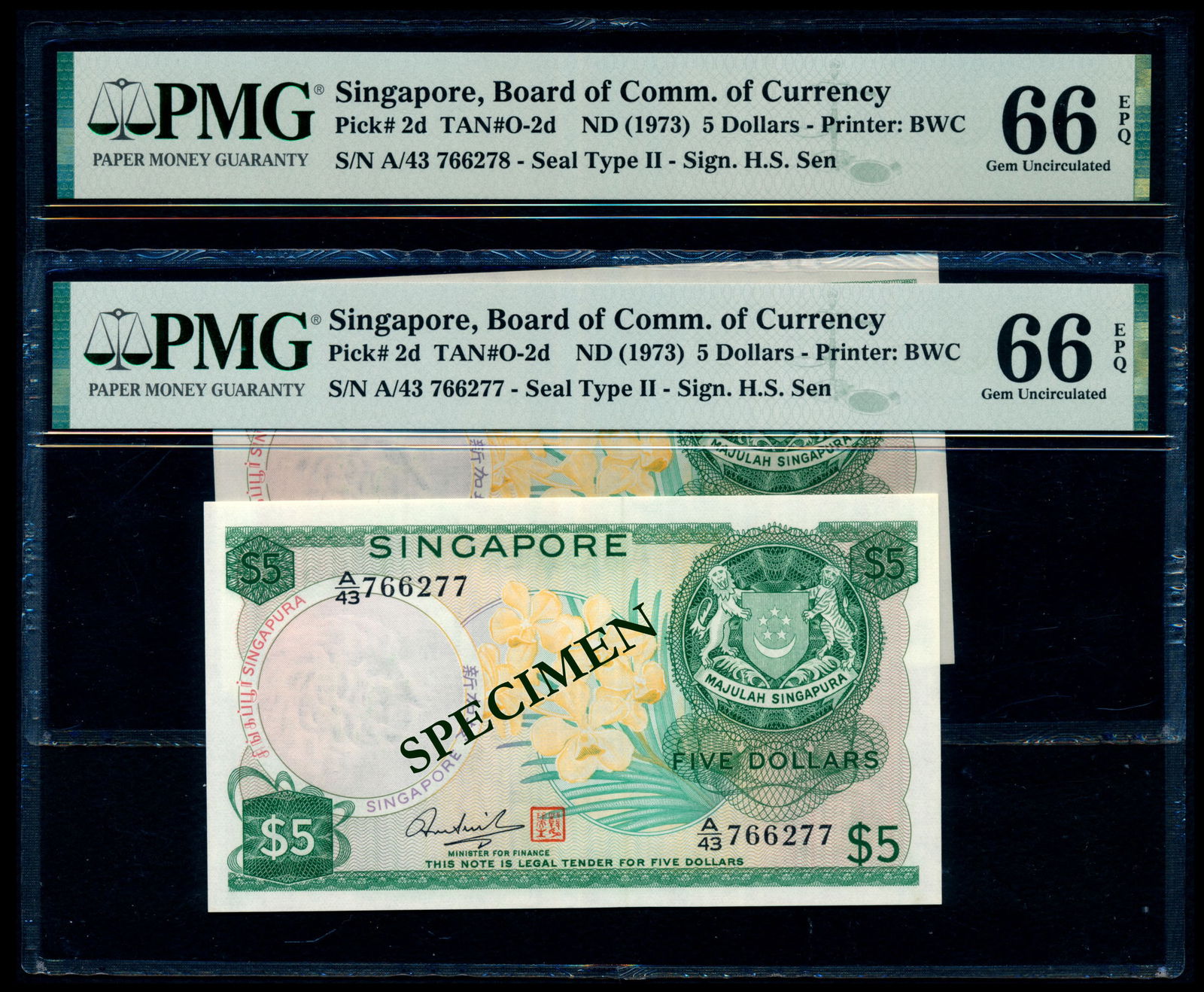 Singapore 2x$5 1973 HSS w/seal PMG (1 of 1)