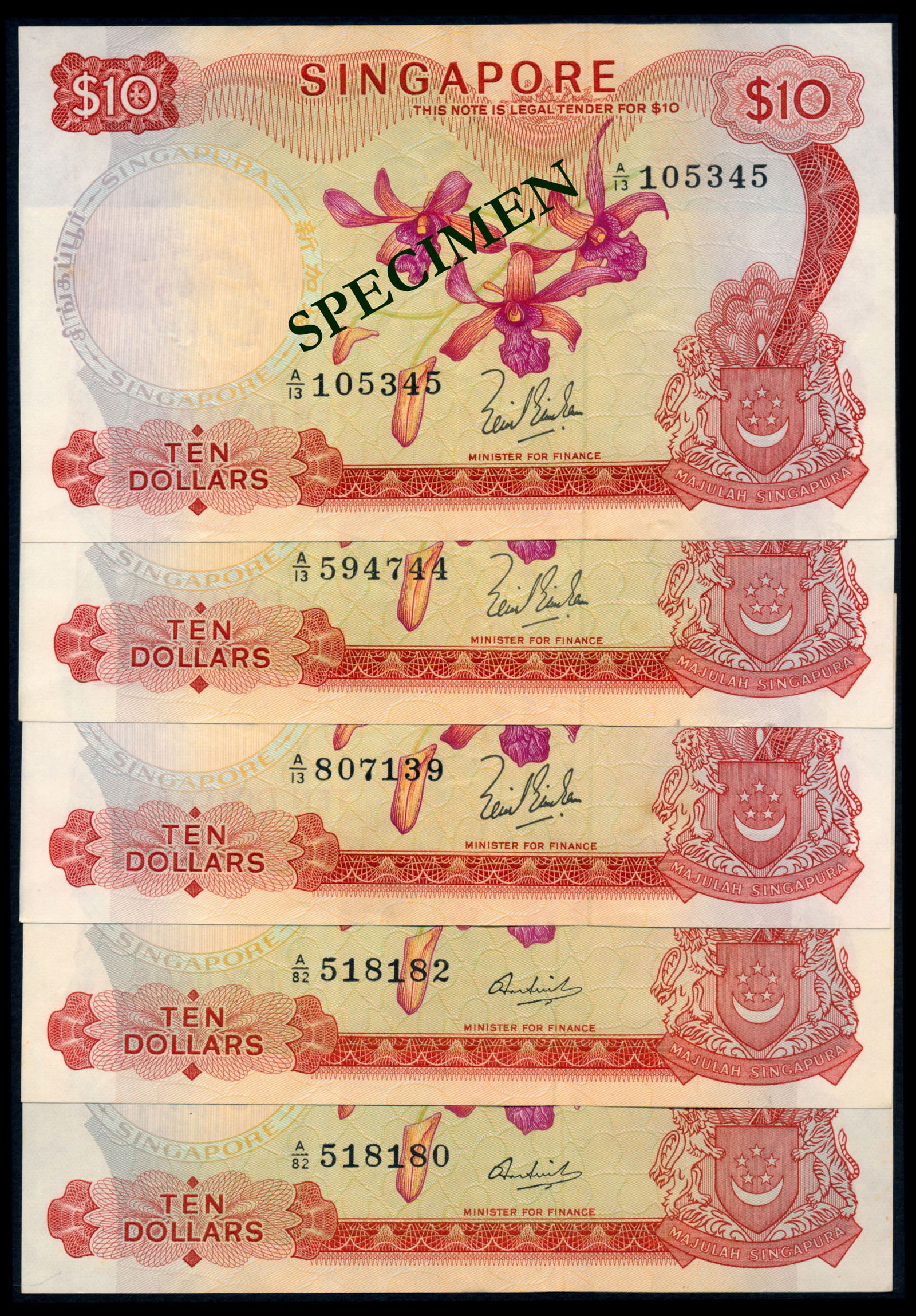 Singapore 5x$10 1967-72 (1 of 1)