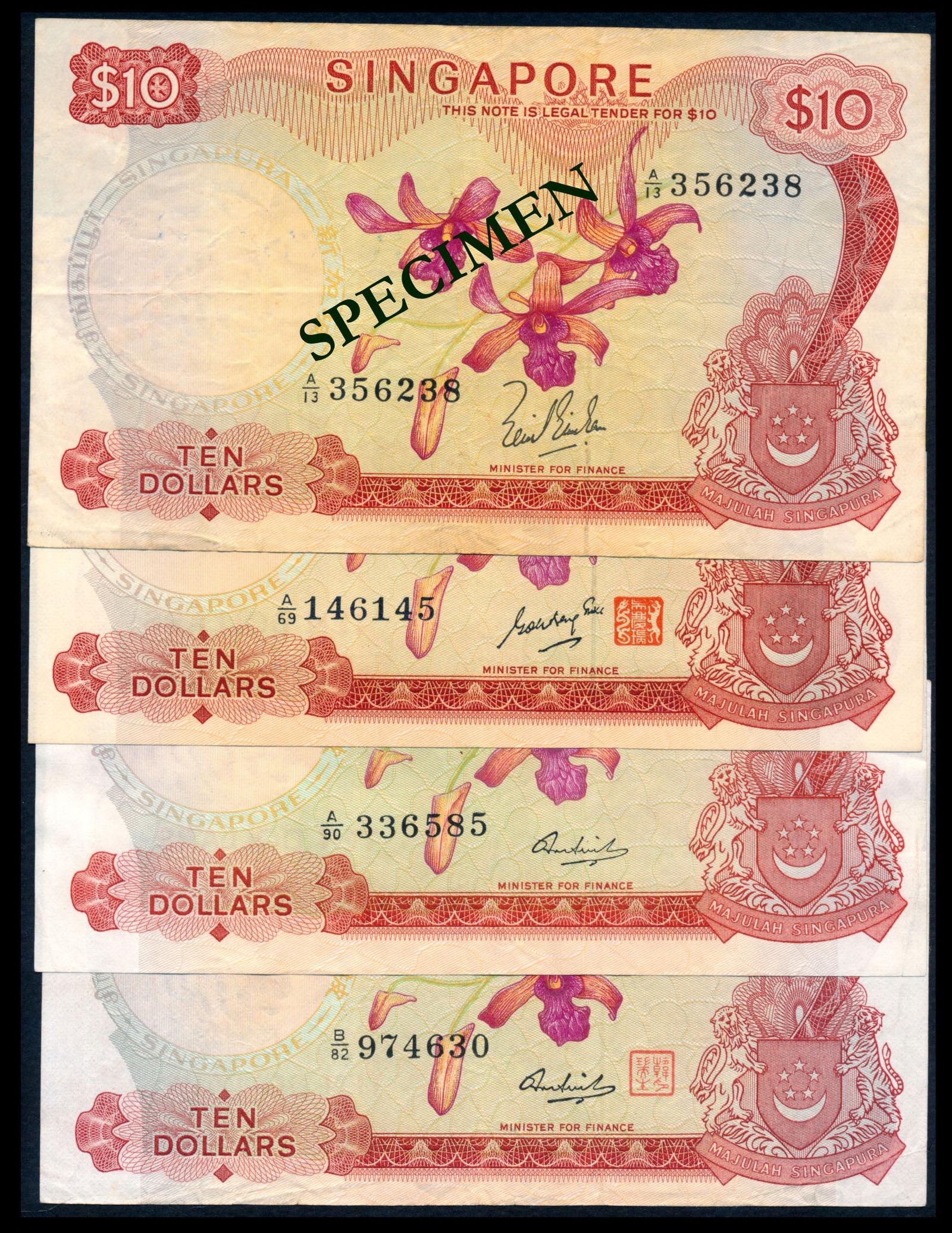 Singapore 4x$10 1967-73 (1 of 1)