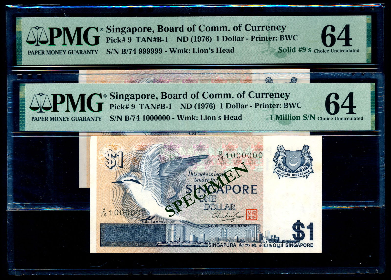 Singapore 2x$1 1976 bird PMG (1 of 1)
