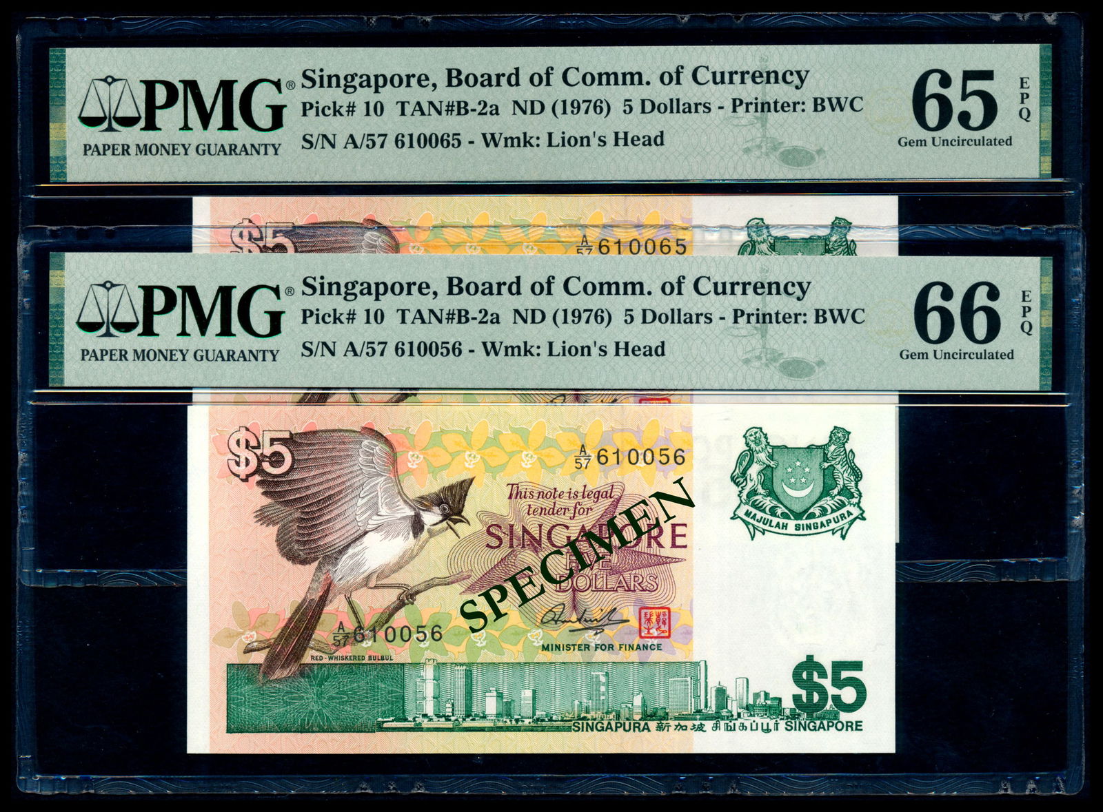 Singapore 10x$5 1976 bird PMG (1 of 1)