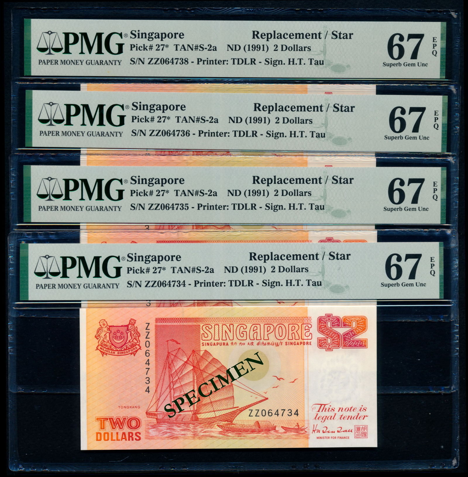 Singapore 4x$2 1990 ship orange replacement (1 of 1)