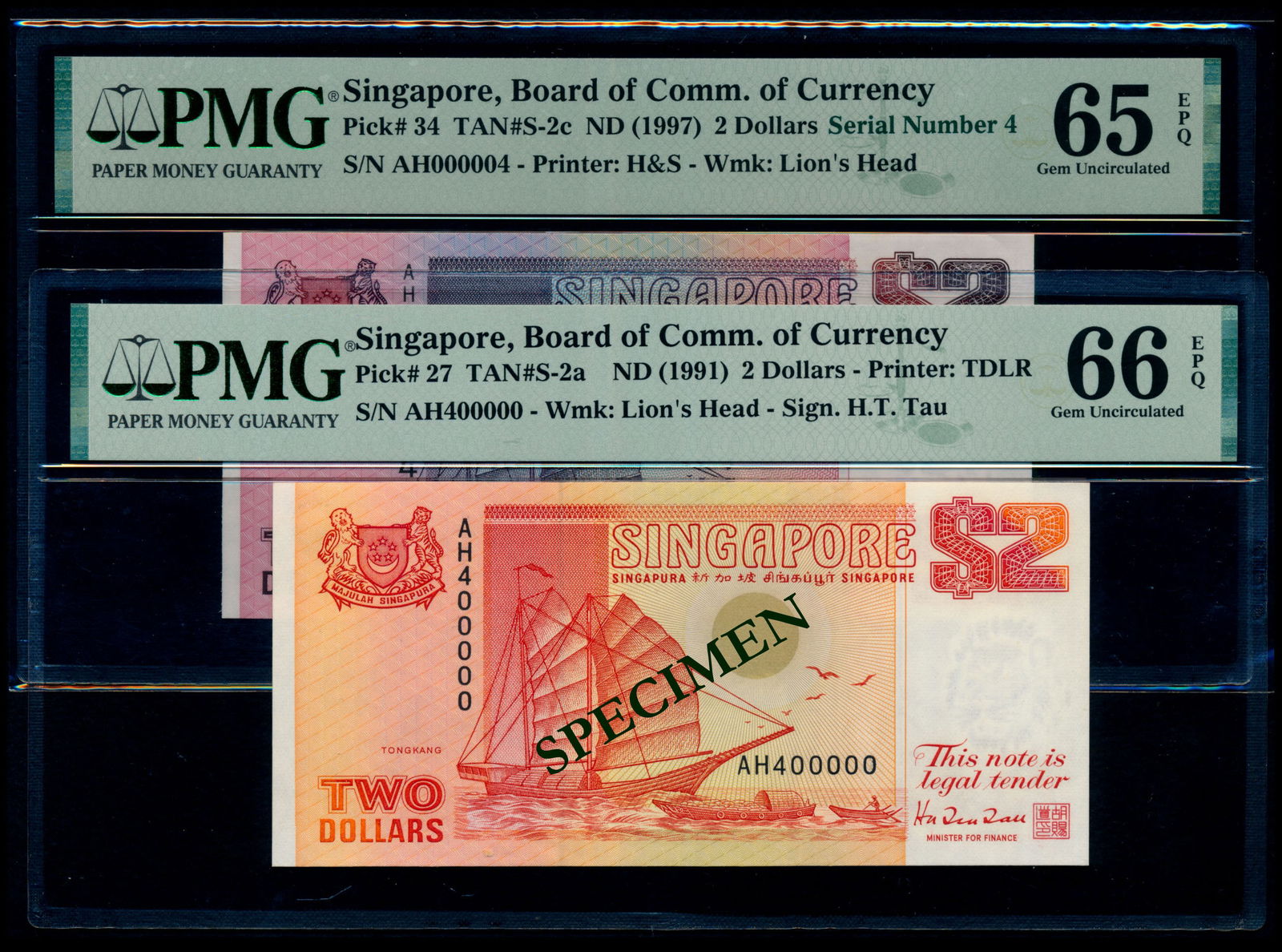 Singapore 2x$2 1991-97 ship PMG (1 of 1)