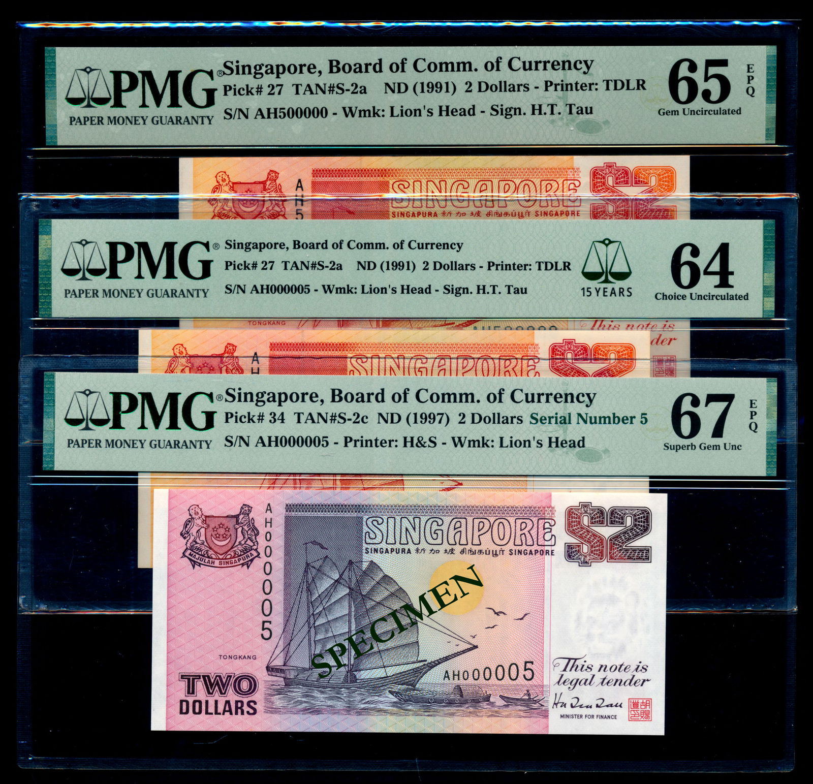 Singapore 3x$2 1991-97 ship PMG (1 of 1)