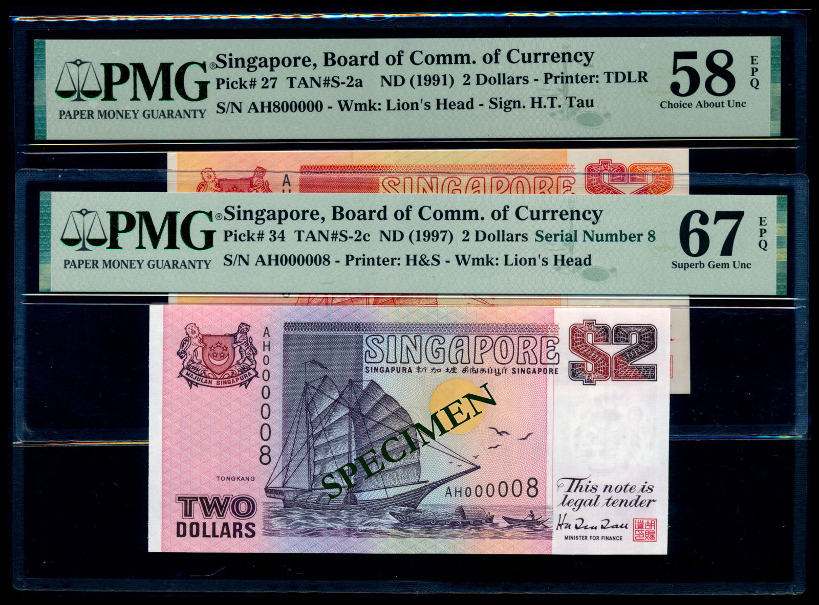 Singapore 2x$2 1991-97 ship PMG (1 of 1)