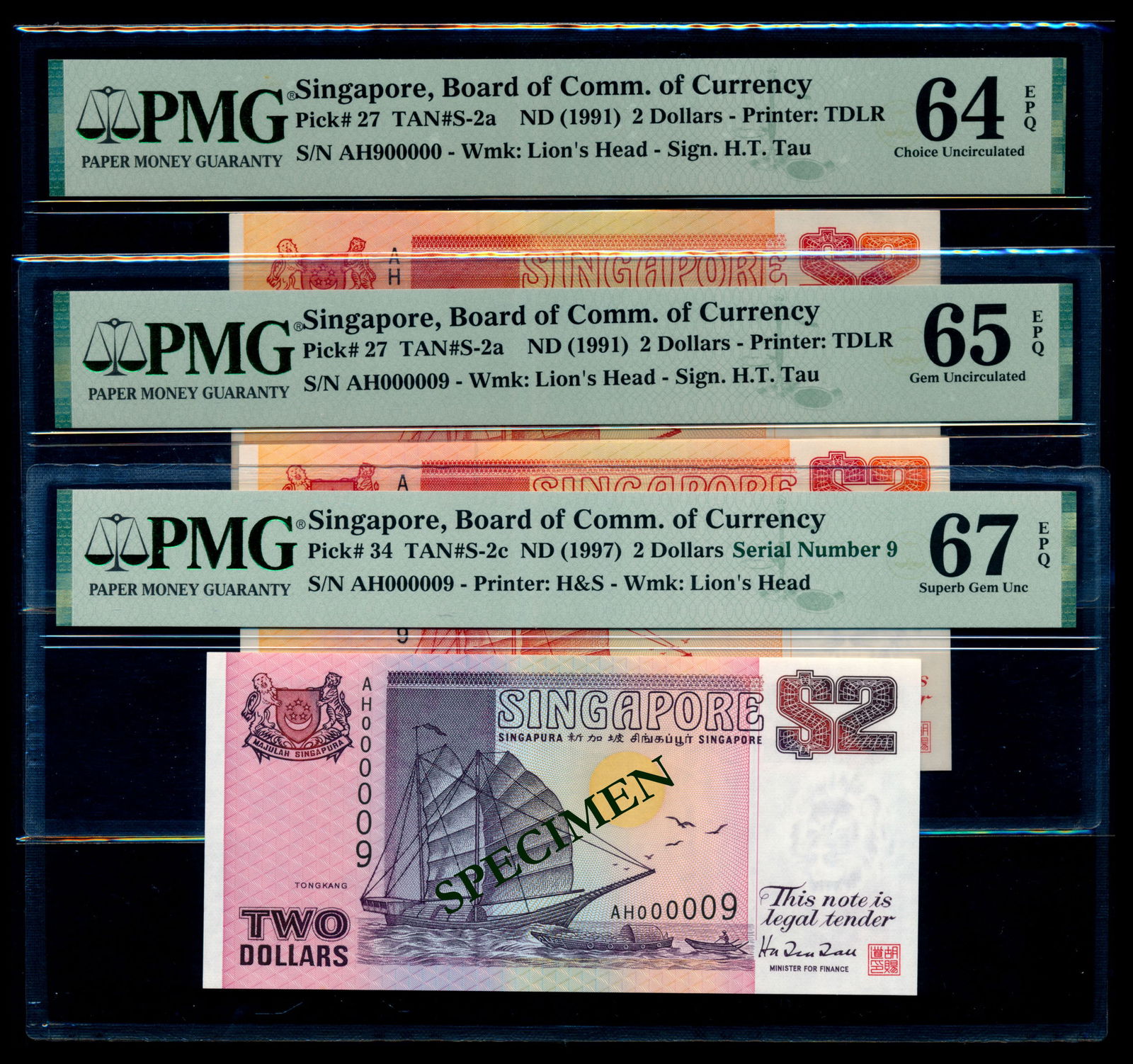 Singapore 3x$2 1991-97 ship PMG (1 of 1)