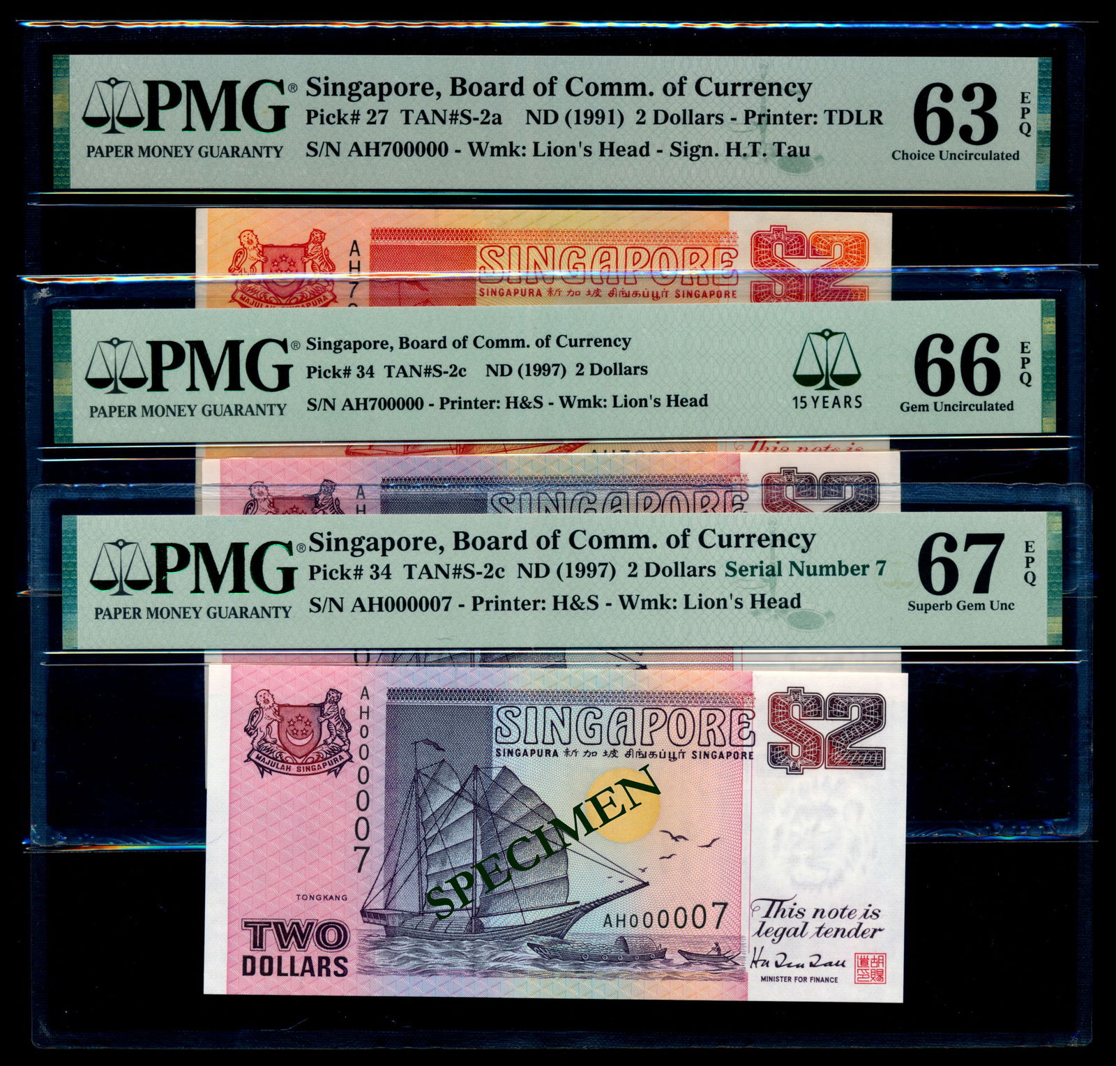 Singapore 3x$2 1991-97 ship (1 of 1)
