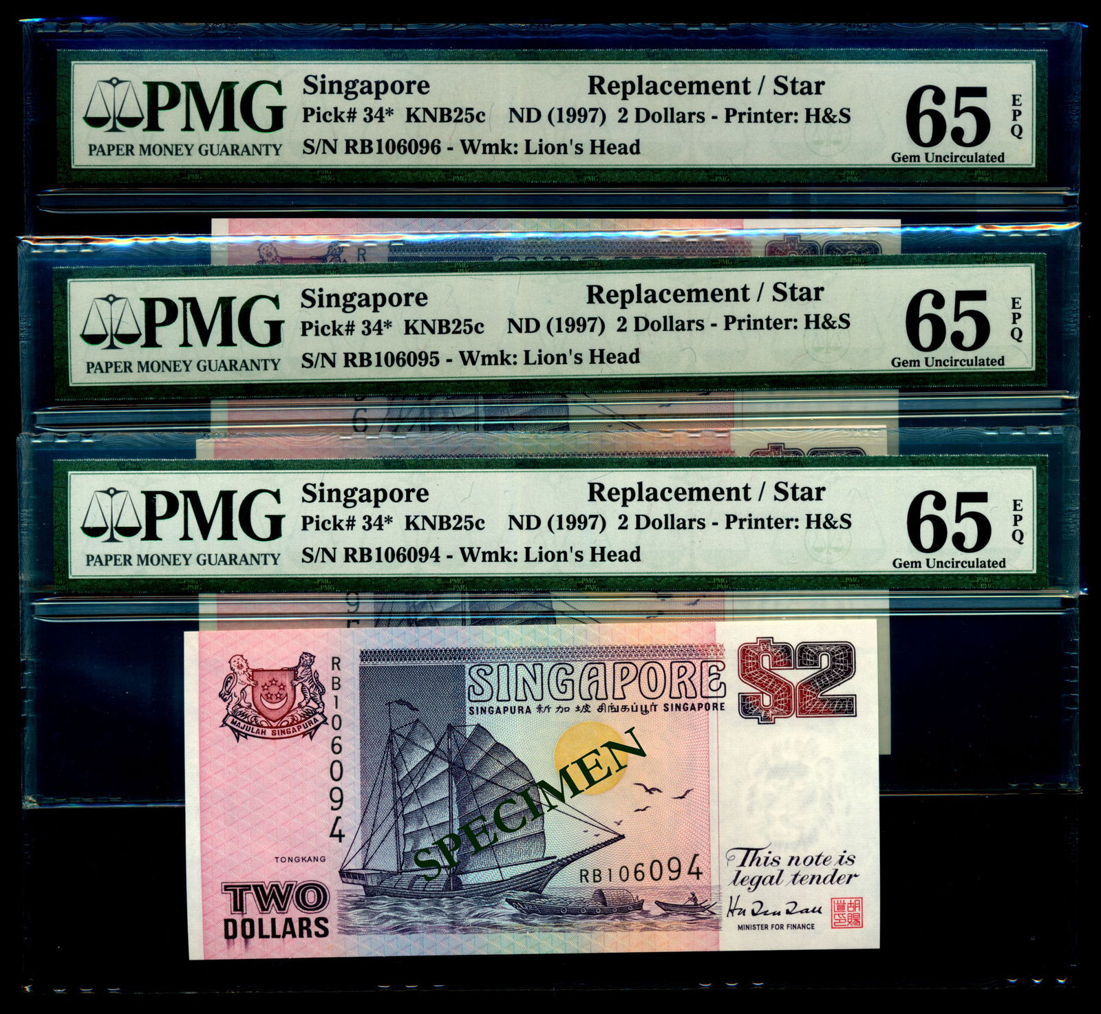 Singapore 3x$2 1997 ship purple H&S replacem (1 of 1)