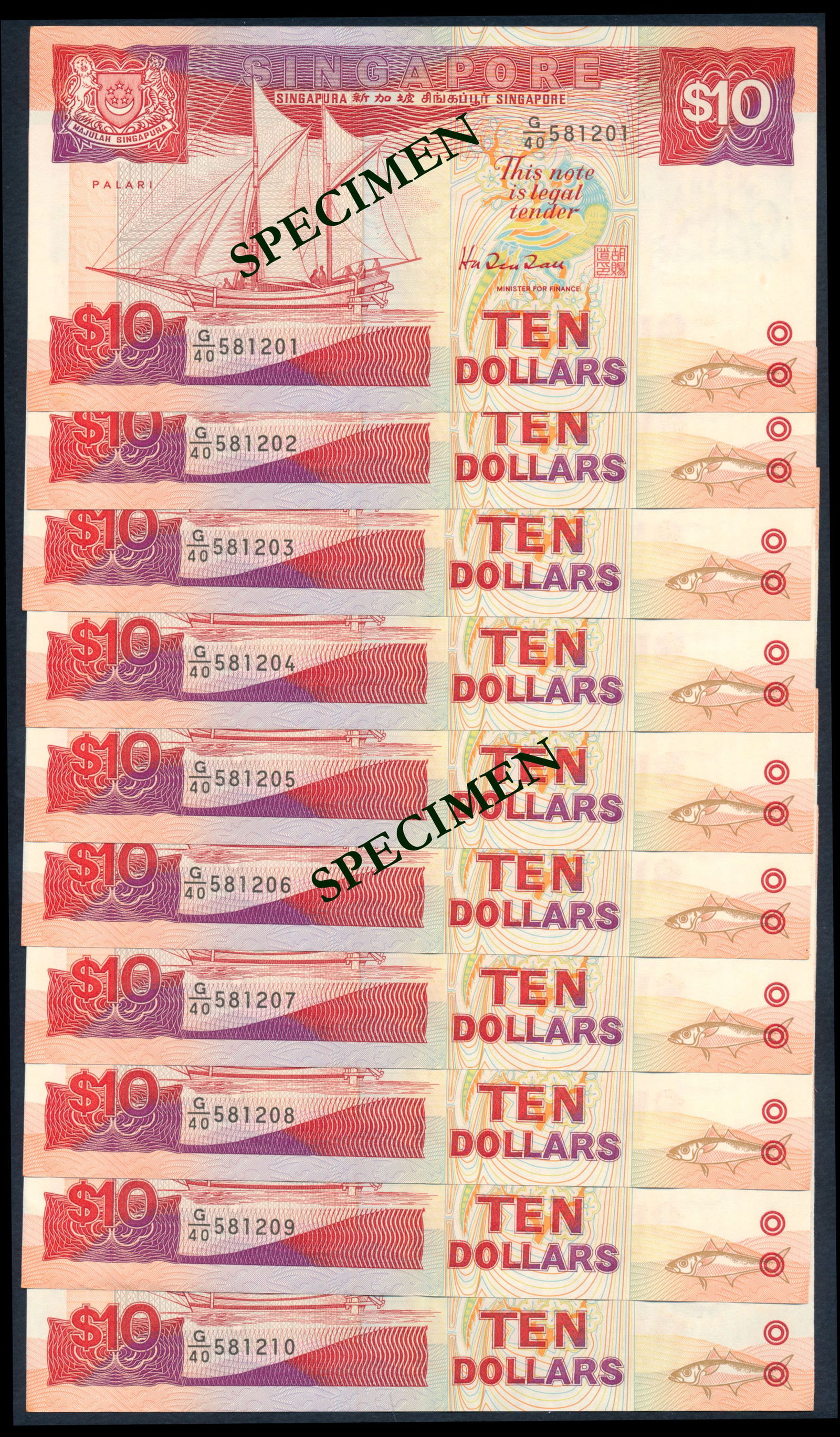 Singapore 10x$10 1988 ship (1 of 1)