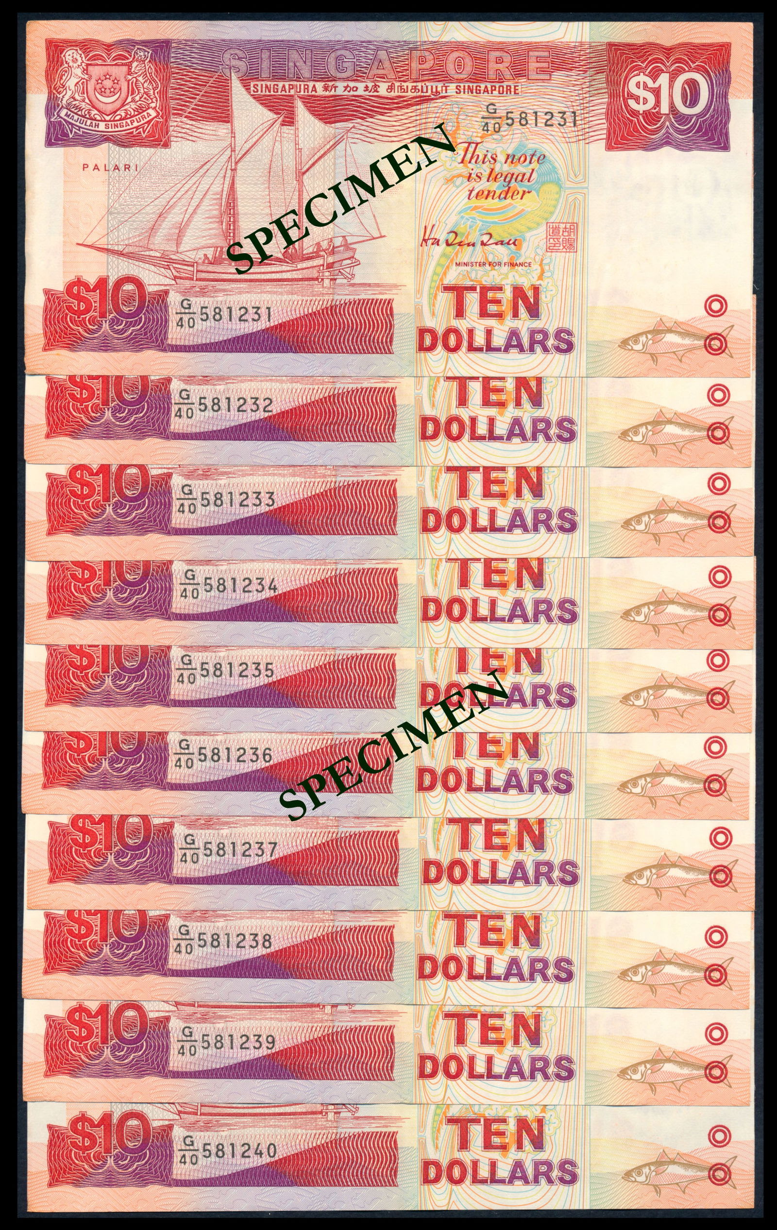 Singapore 10x$10 1988 ship (1 of 1)