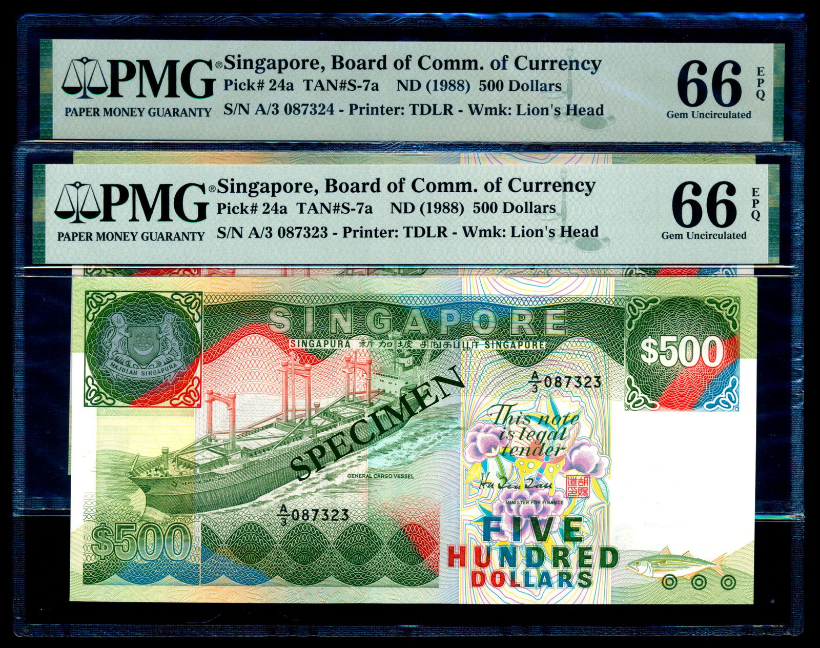 Singapore 2x$500 1988 ship PMG (1 of 1)