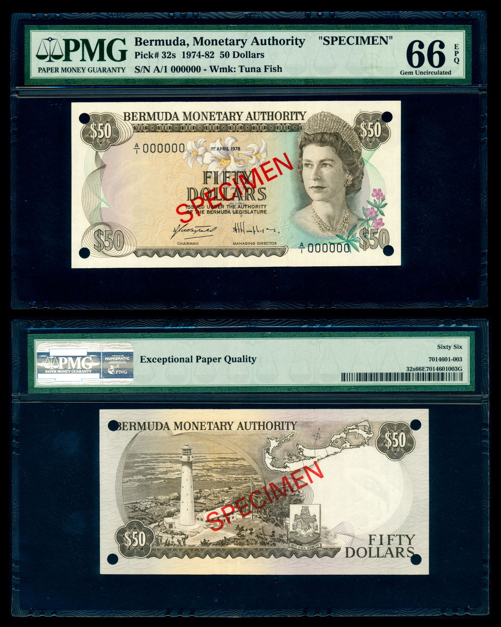 Bermuda $50 1978 QEII specimen PMG (1 of 1)
