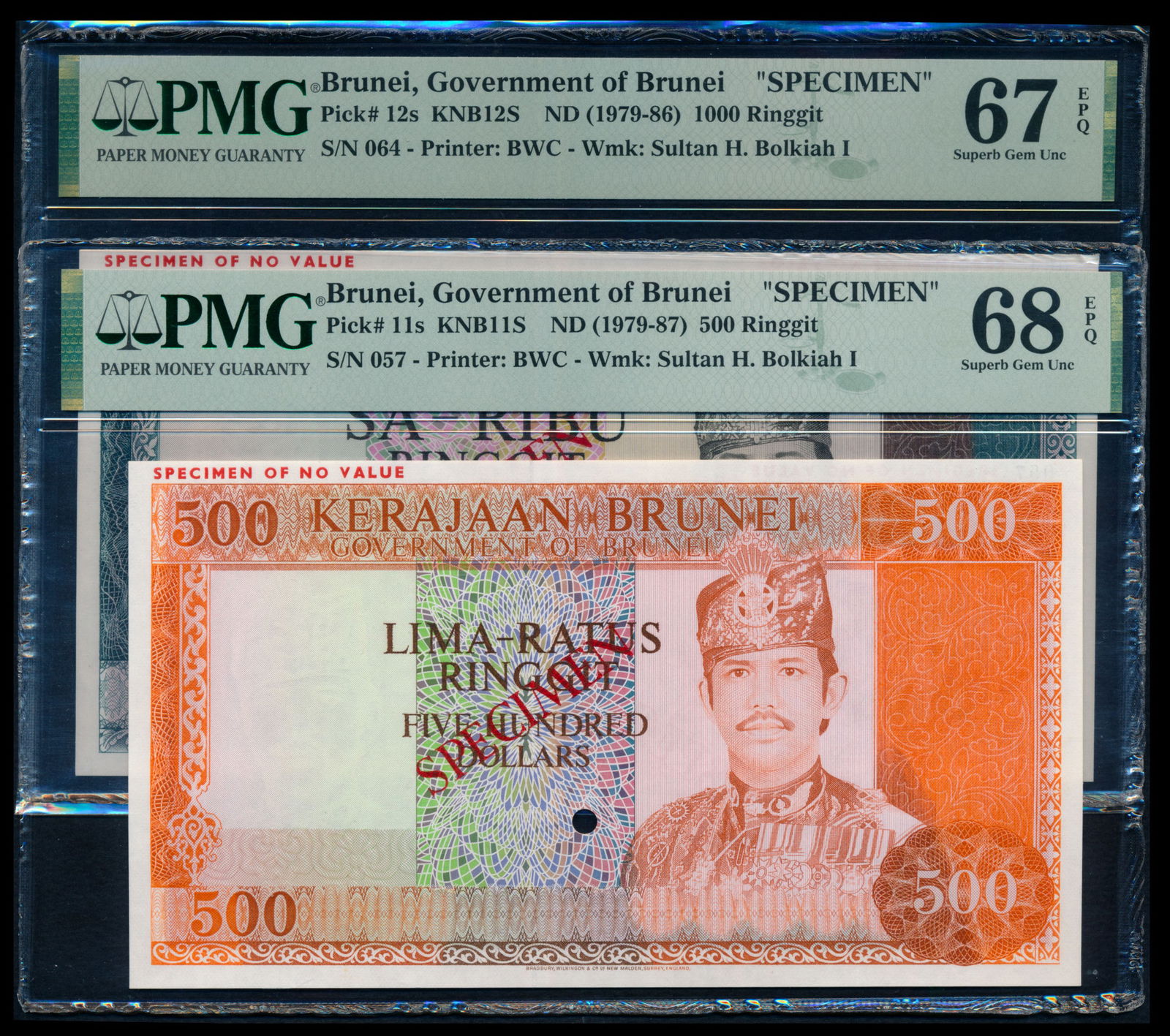 2 Brunei $500-$1000 1979-87 specimen PMG (1 of 1)